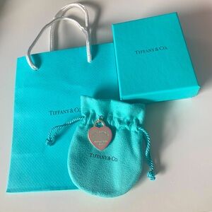 New authentic Tiffany & Co sterling silver heart charm with pink enamel border
